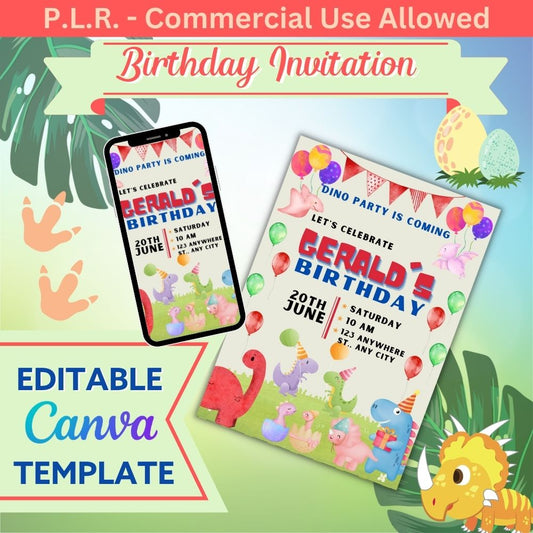 PLR Dinosaur Birthday Invitation