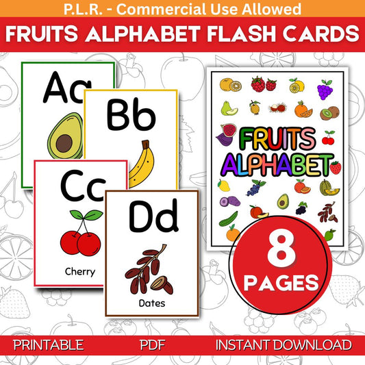 PLR Fruits Alphabet Flash Cards