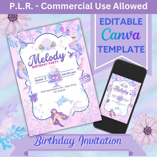 PLR Mermaid Birthday Invitation