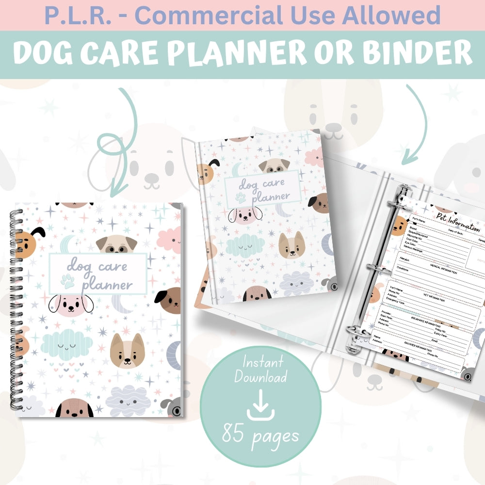 PLR Pastel Dog Care Planner