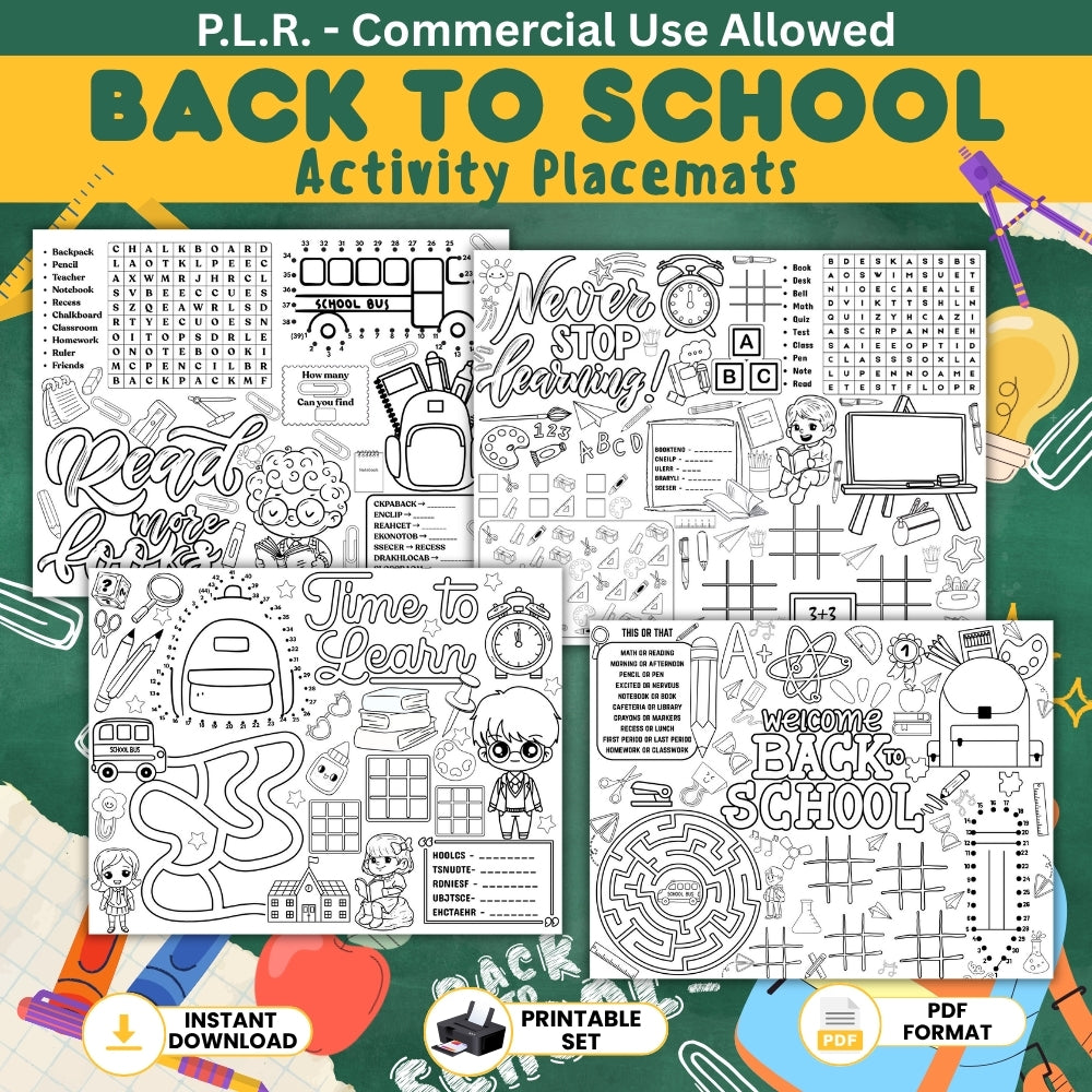 PLR Back to School Activity Placemats
