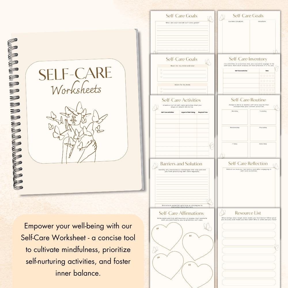PLR Beige Self-Care Worksheet Set