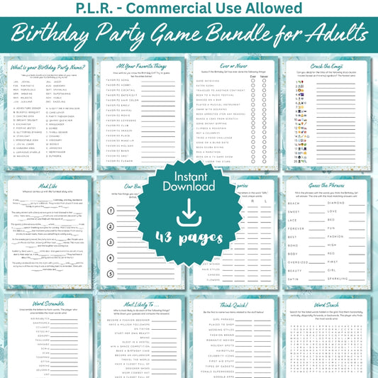 PLR Printable Birthday Party Game Bundle for Adults