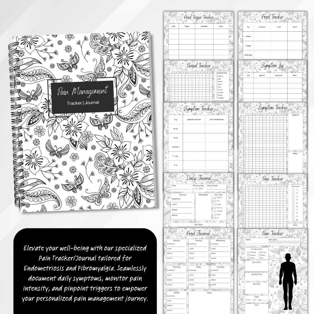 PLR Black and White Pain Management Tracker Journal