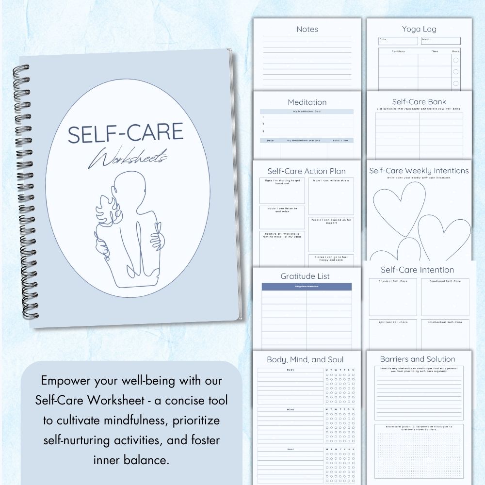 PLR Blue Self-Care Worksheet Set
