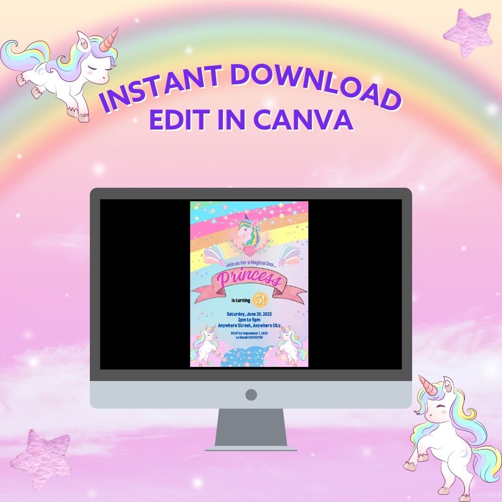 PLR Colorful Unicorn Birthday Invitation