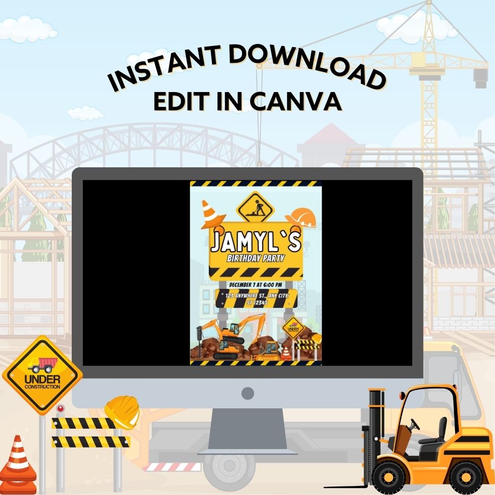 PLR Construction Birthday Invitation