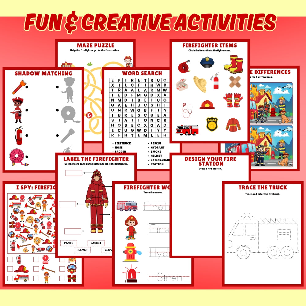 PLR Kids Firefighter Themed Activity Pack