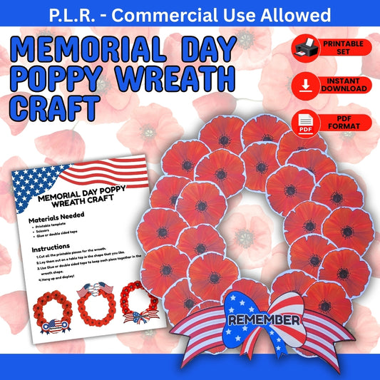 PLR Printable Memorial Day Poppy Wreath Craft