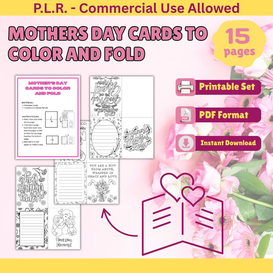 PLR Printable Mother's Day Cards to Color and Fold