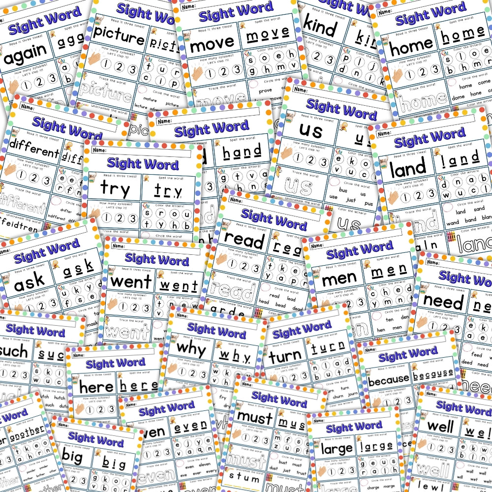 PLR Second 100 Sight Words Worksheets