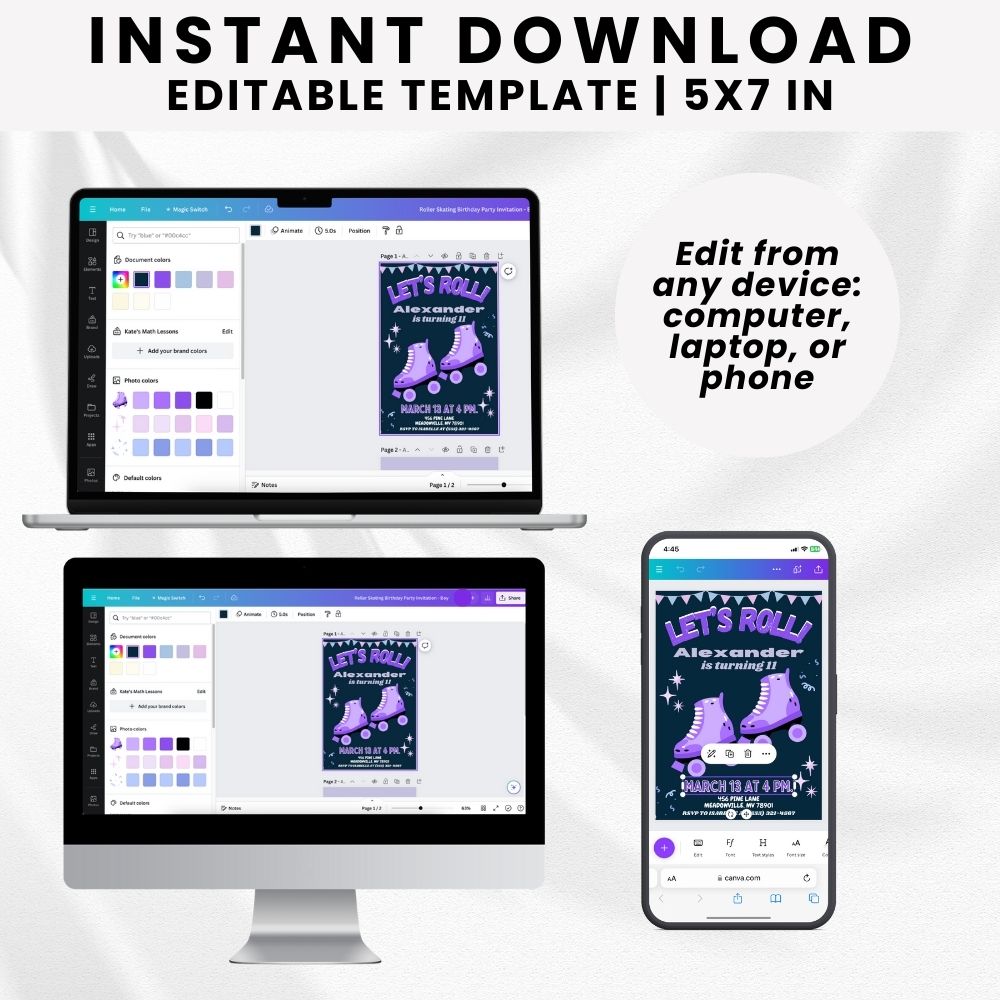 PLR Boy Roller Skating Birthday Invitation