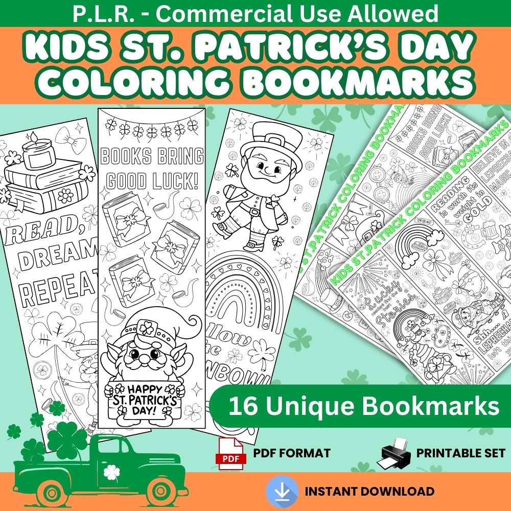 PLR Kids St. Patrick's Day Coloring Bookmarks
