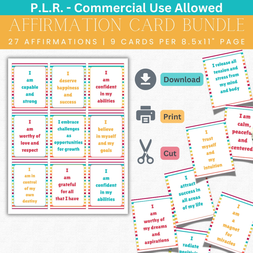 PLR Affirmation Card Bundle Stripe Design