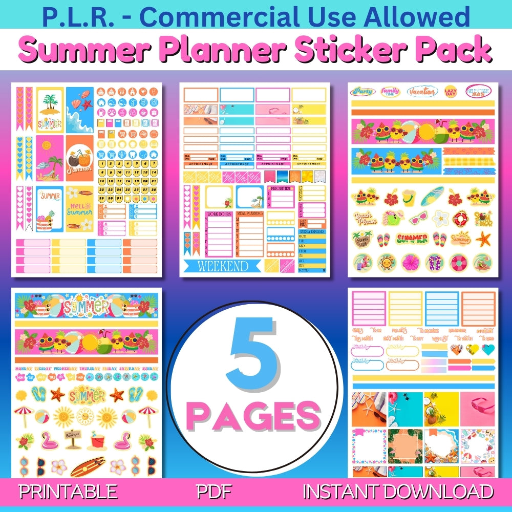 PLR Summer Planner Sticker Set