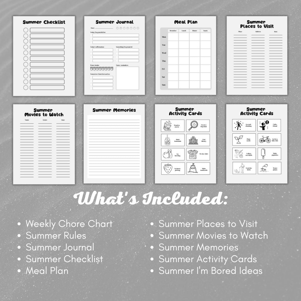 PLR Summer Planner in Black and White