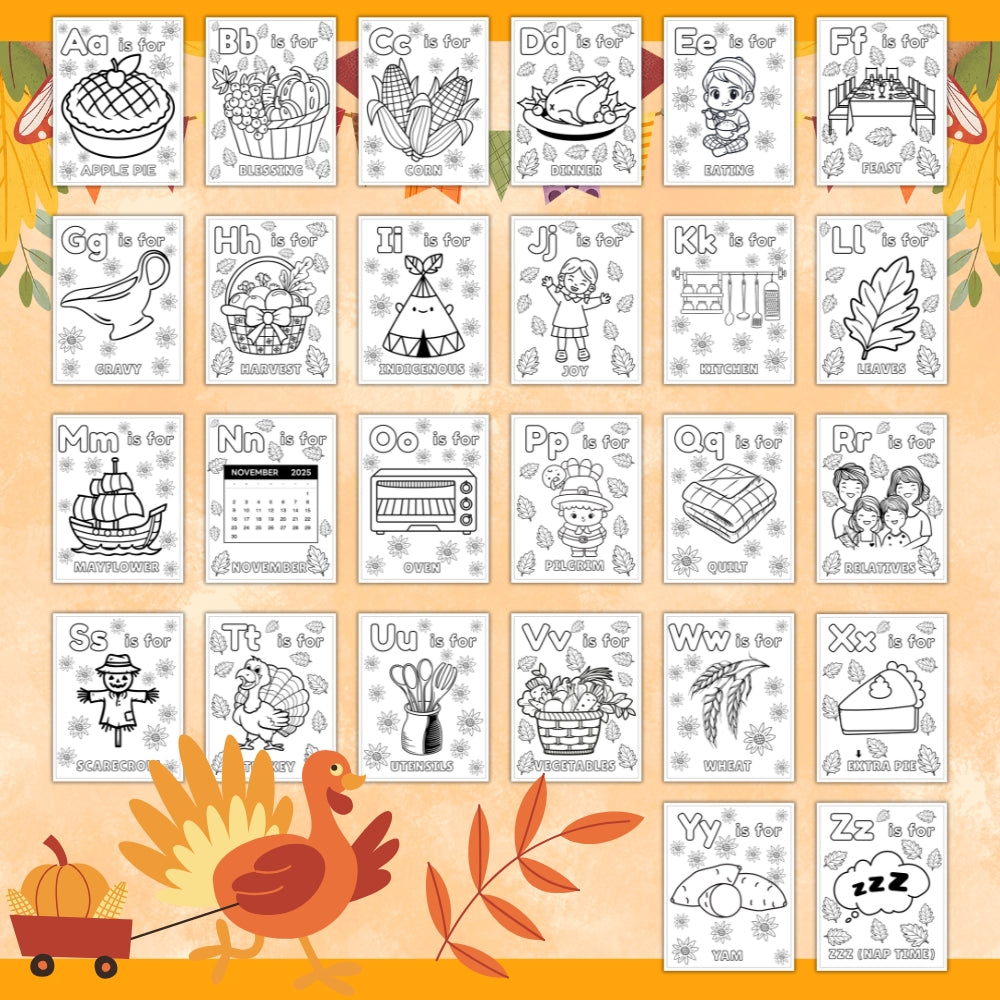 PLR Thanksgiving Alphabet Coloring Pages