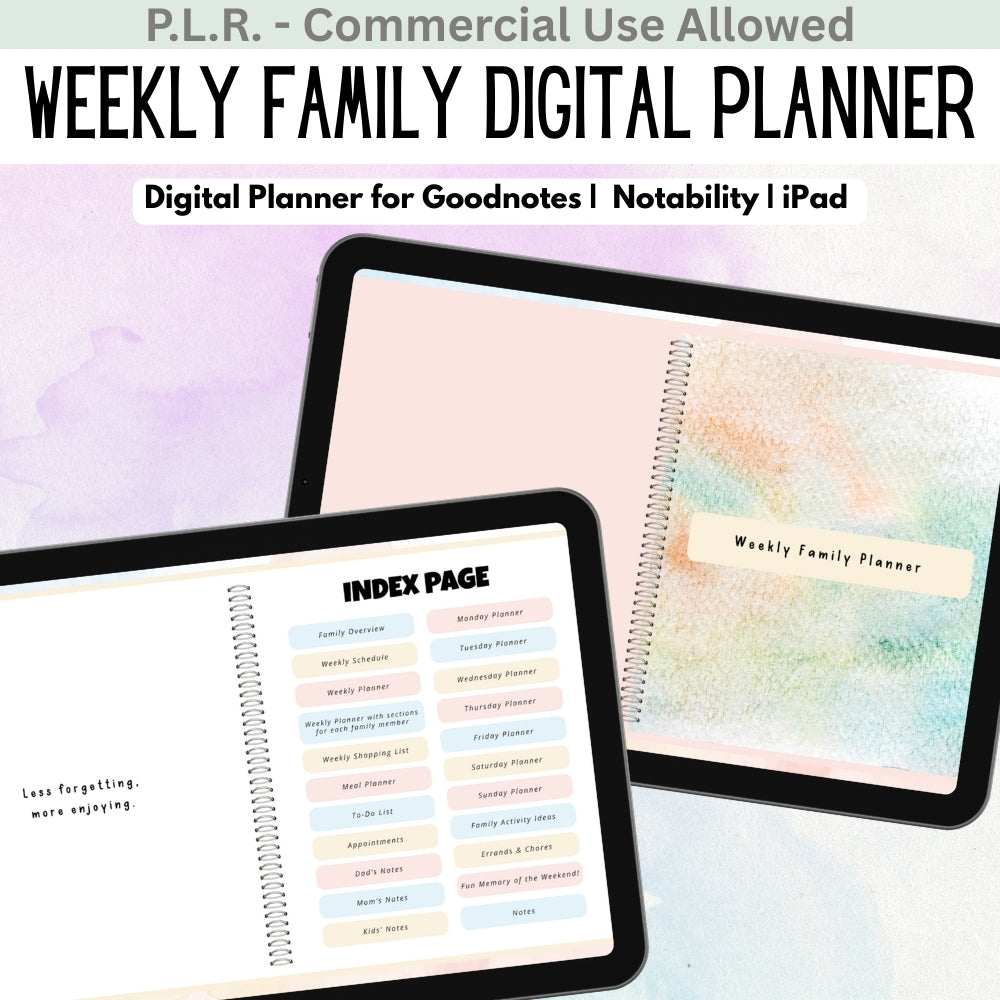 PLR Digital Weekly Family Planner
