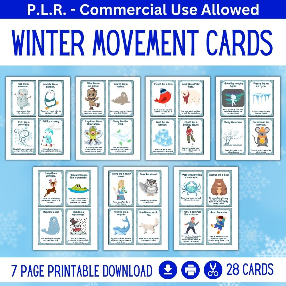 PLR Winter Movement Cards for Kids
