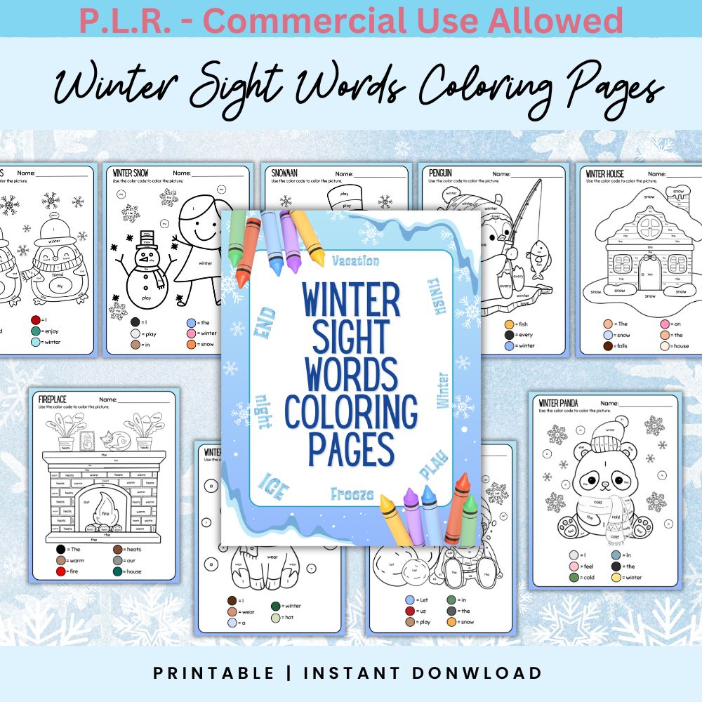 PLR Winter Sight Words Coloring Pages