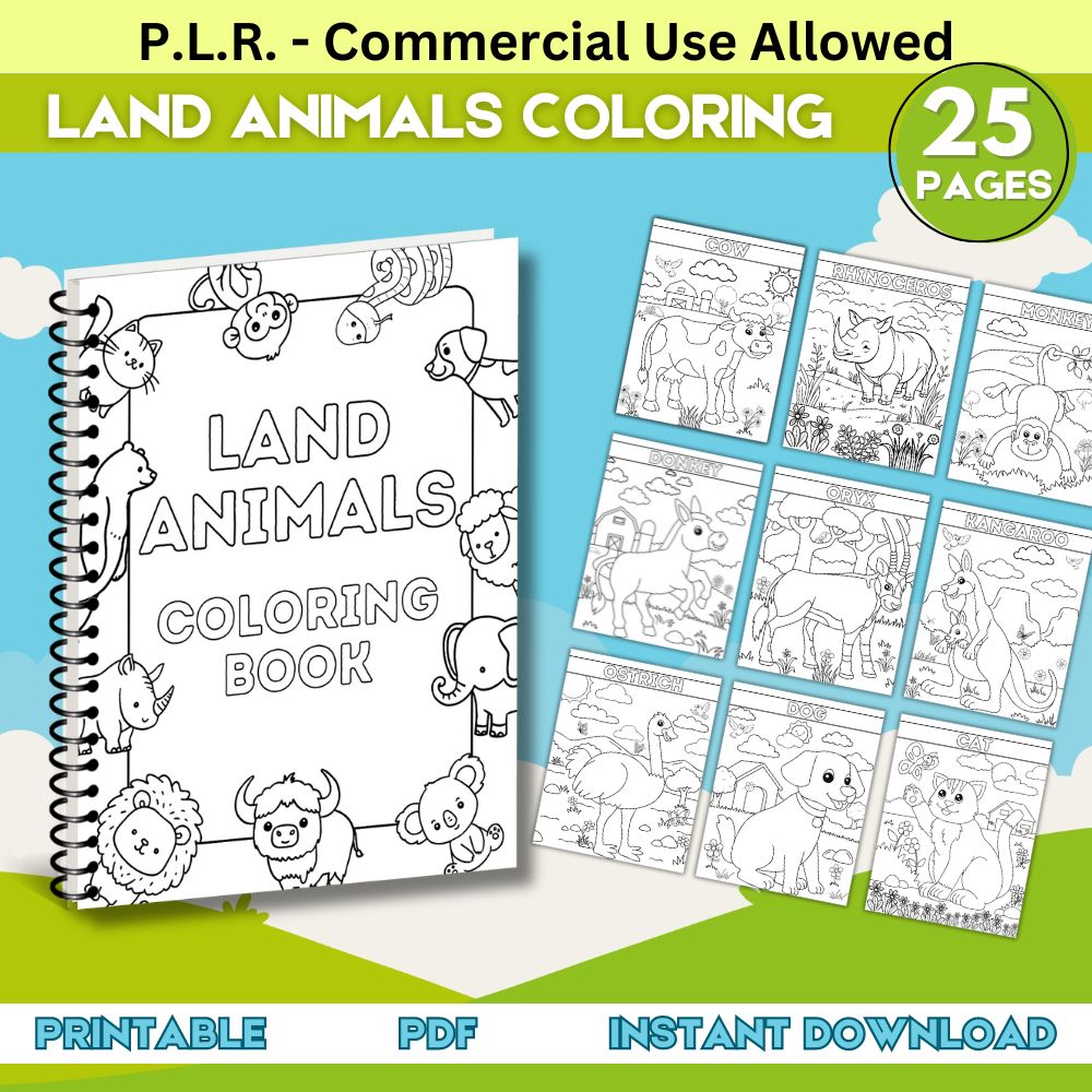 PLR Land Animals Coloring Book