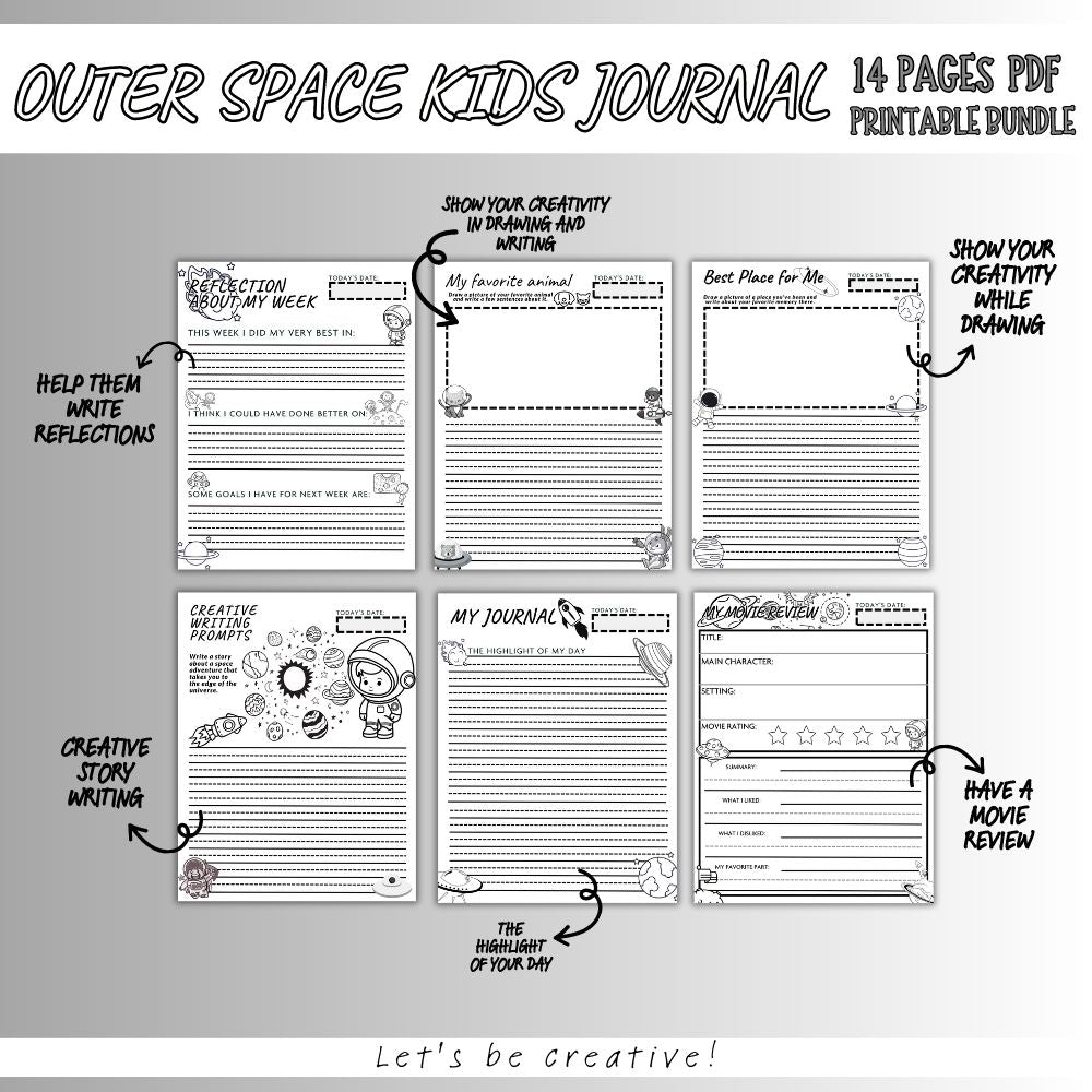 PLR Black and White Kids Space Journal