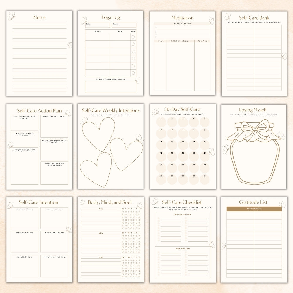 PLR Beige Self-Care Worksheet Set