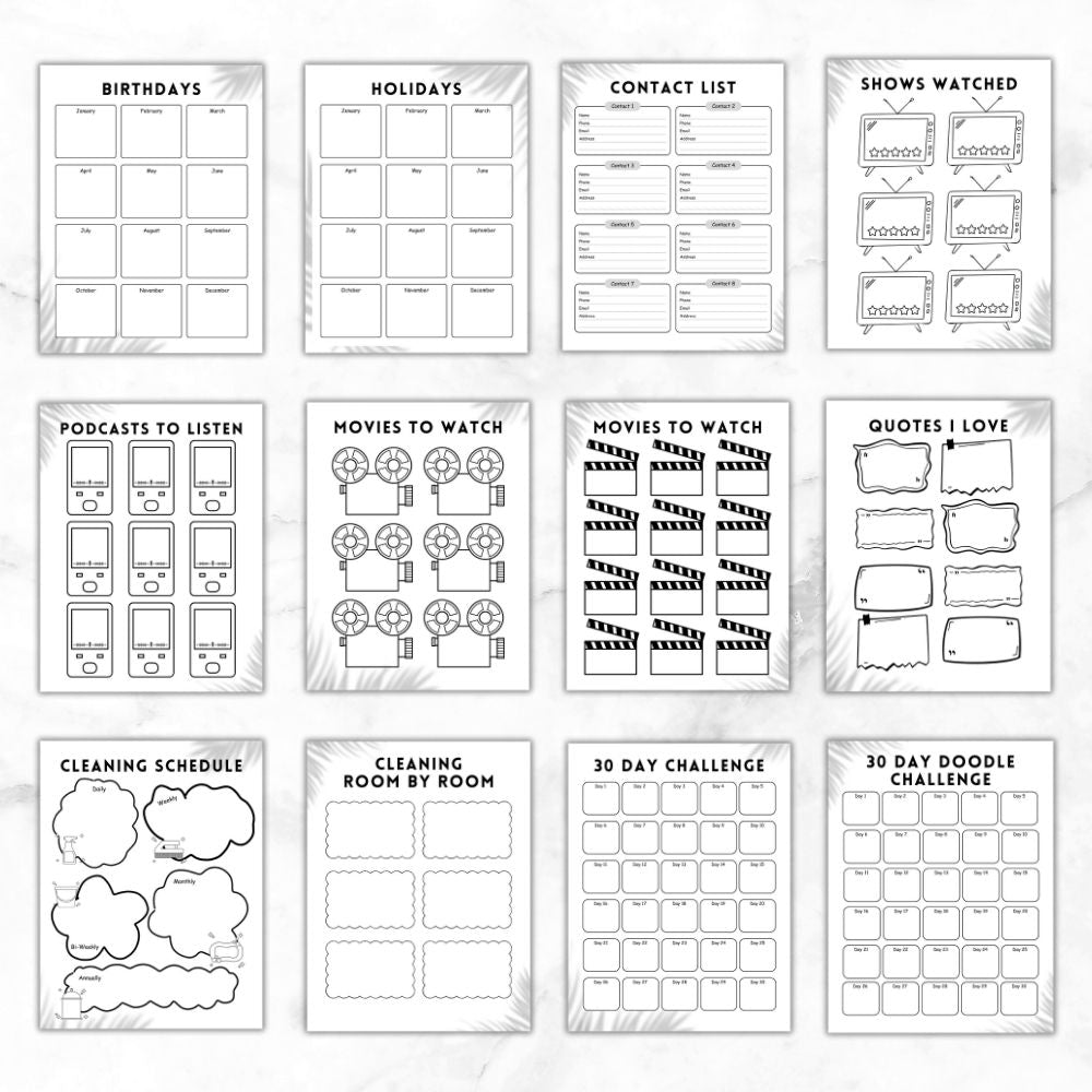 PLR Black and White Bullet Planner & Trackers