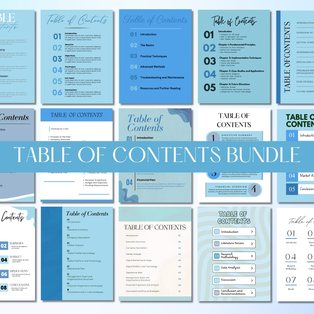 PLR Blue Table of Content Pages Canva Templates