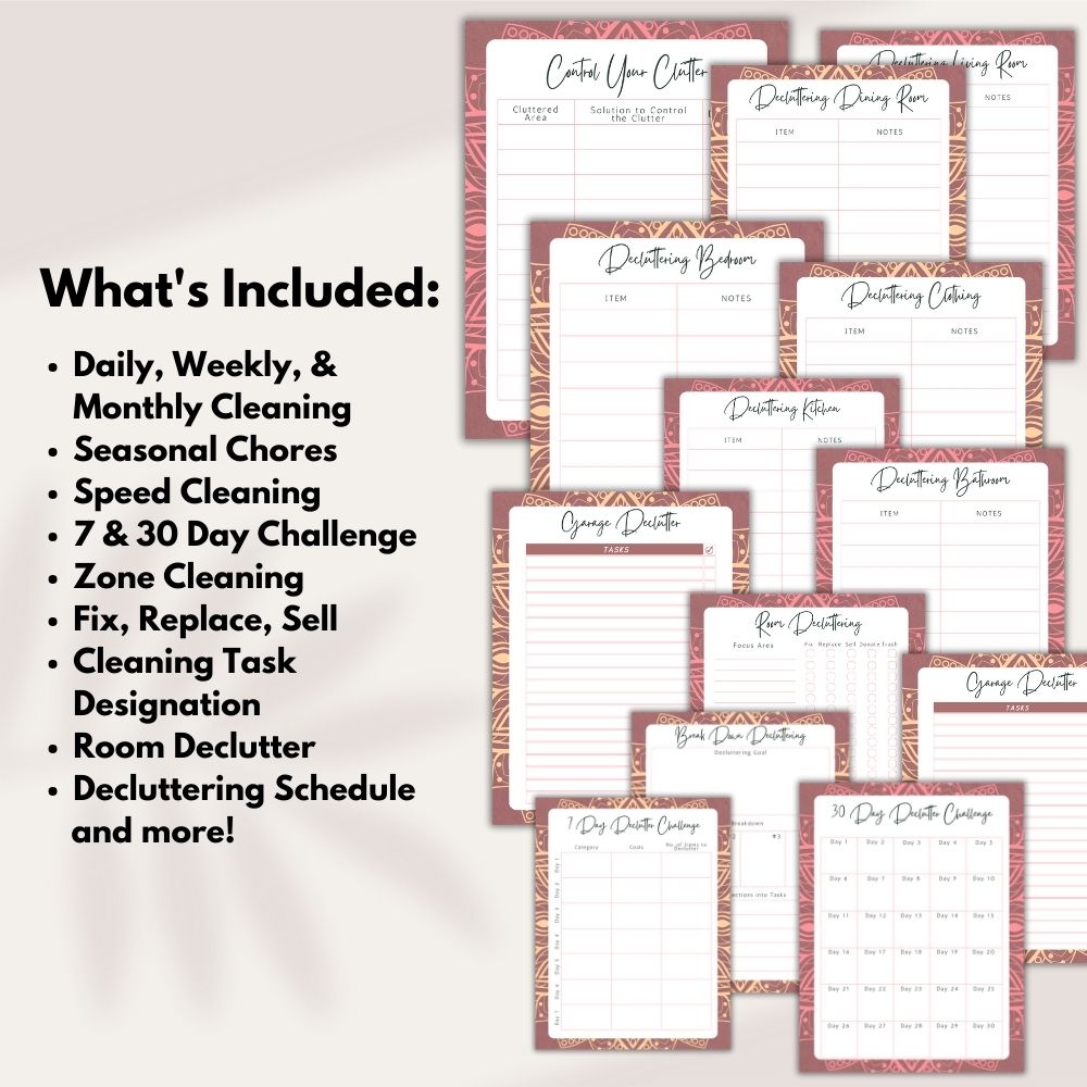 PLR Pink Cleaning and Decluttering Planner