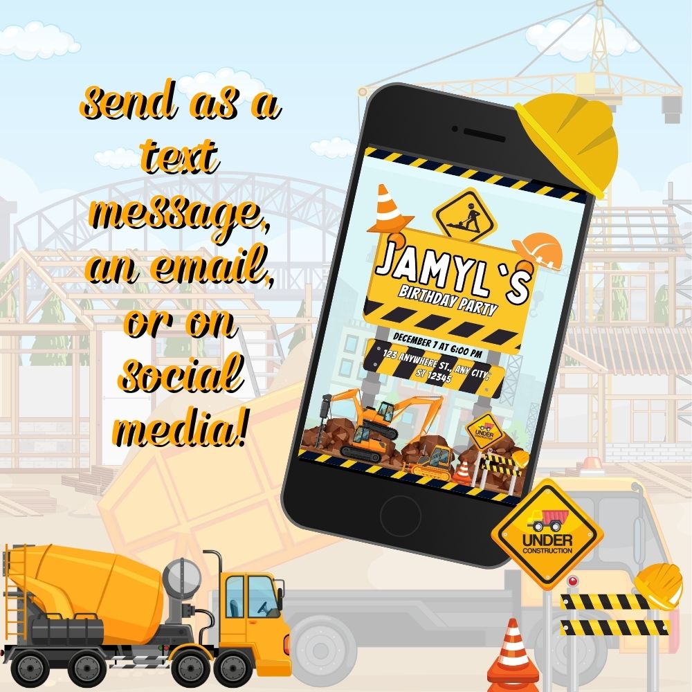 PLR Construction Birthday Invitation