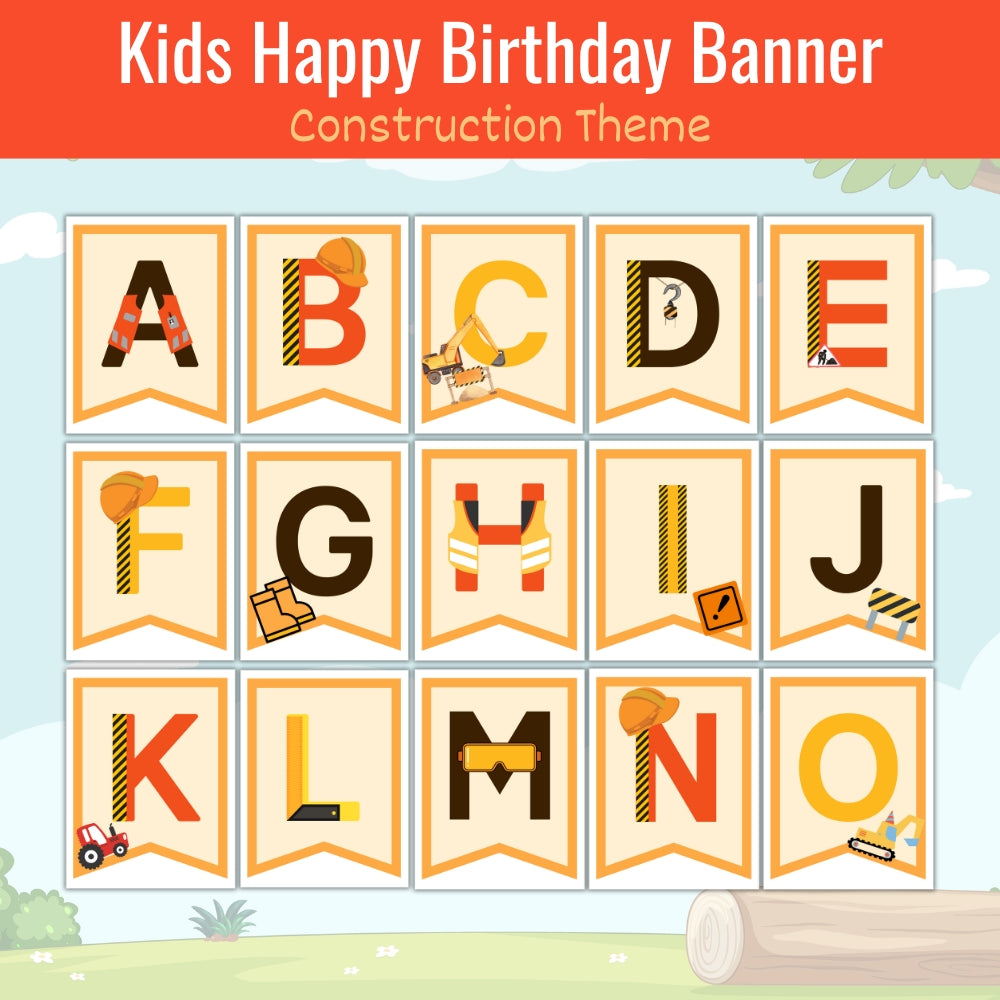 PLR Kids Construction Theme Birthday Banner