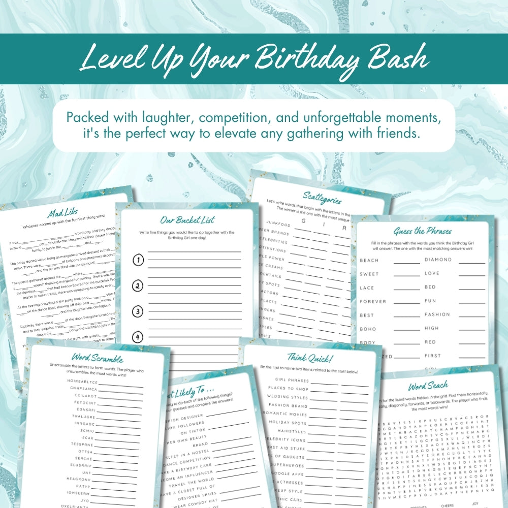 PLR Printable Birthday Party Game Bundle for Adults
