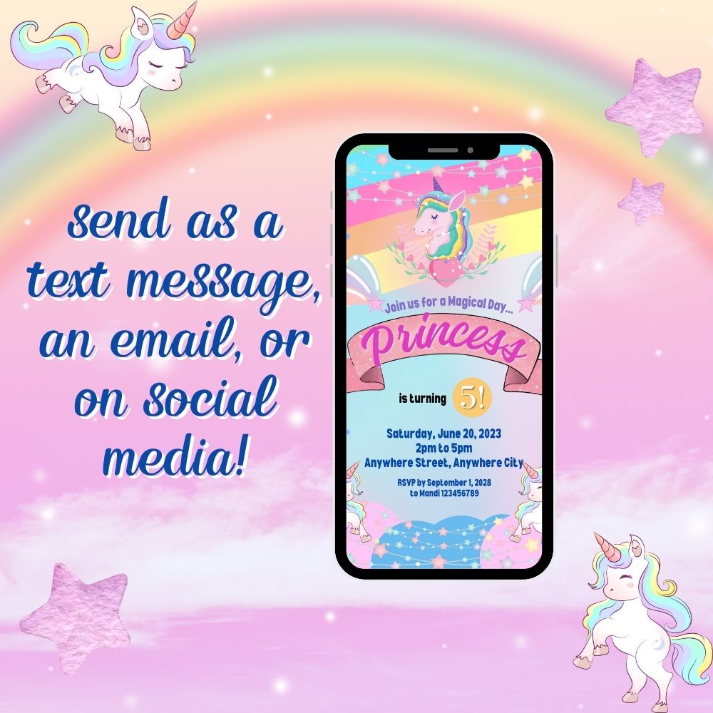 PLR Colorful Unicorn Birthday Invitation