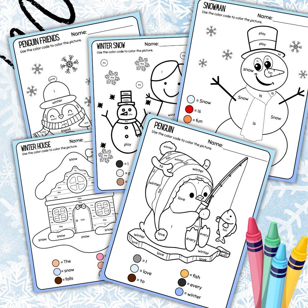 PLR Winter Sight Words Coloring Pages