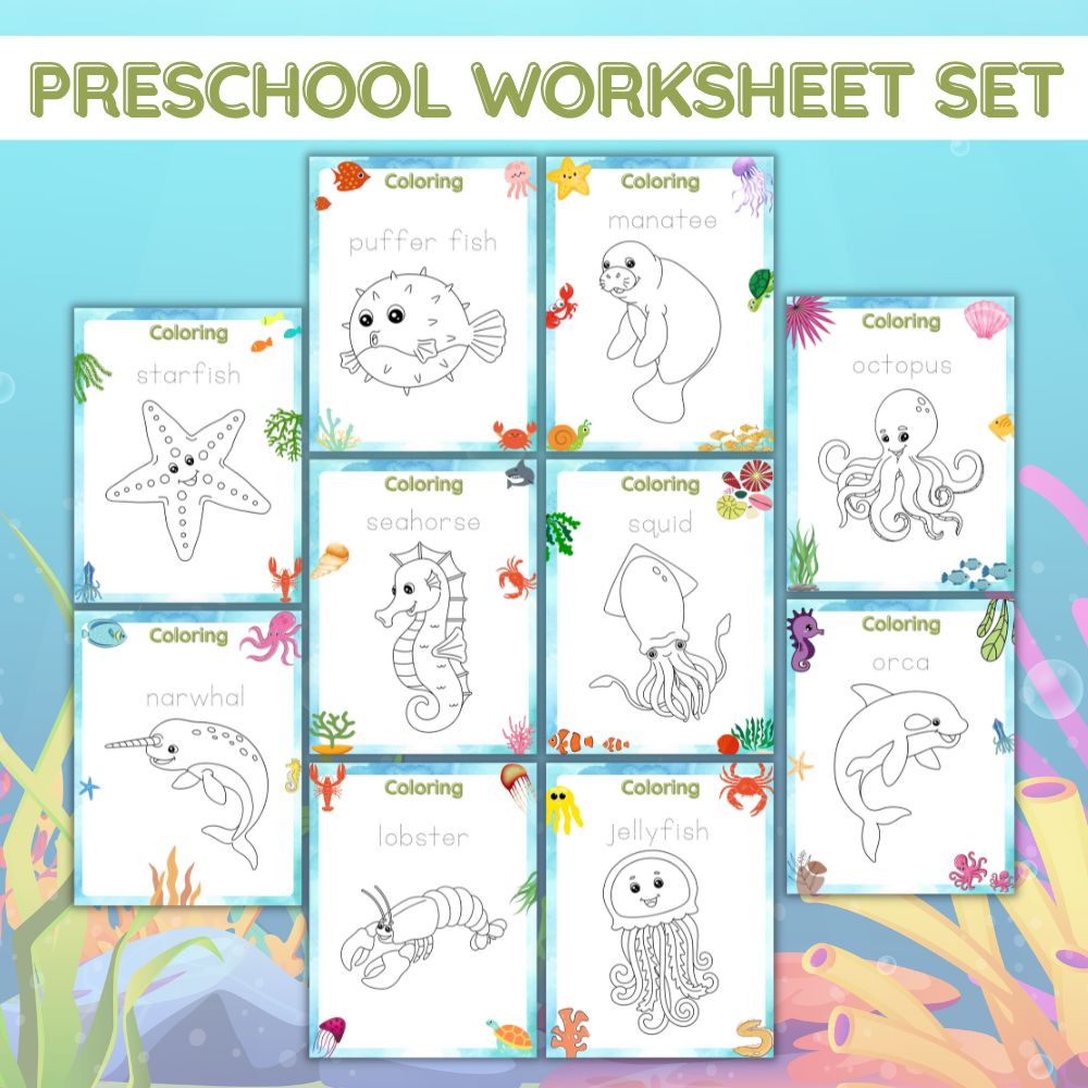 PLR Preschool Worksheets - Under the Sea