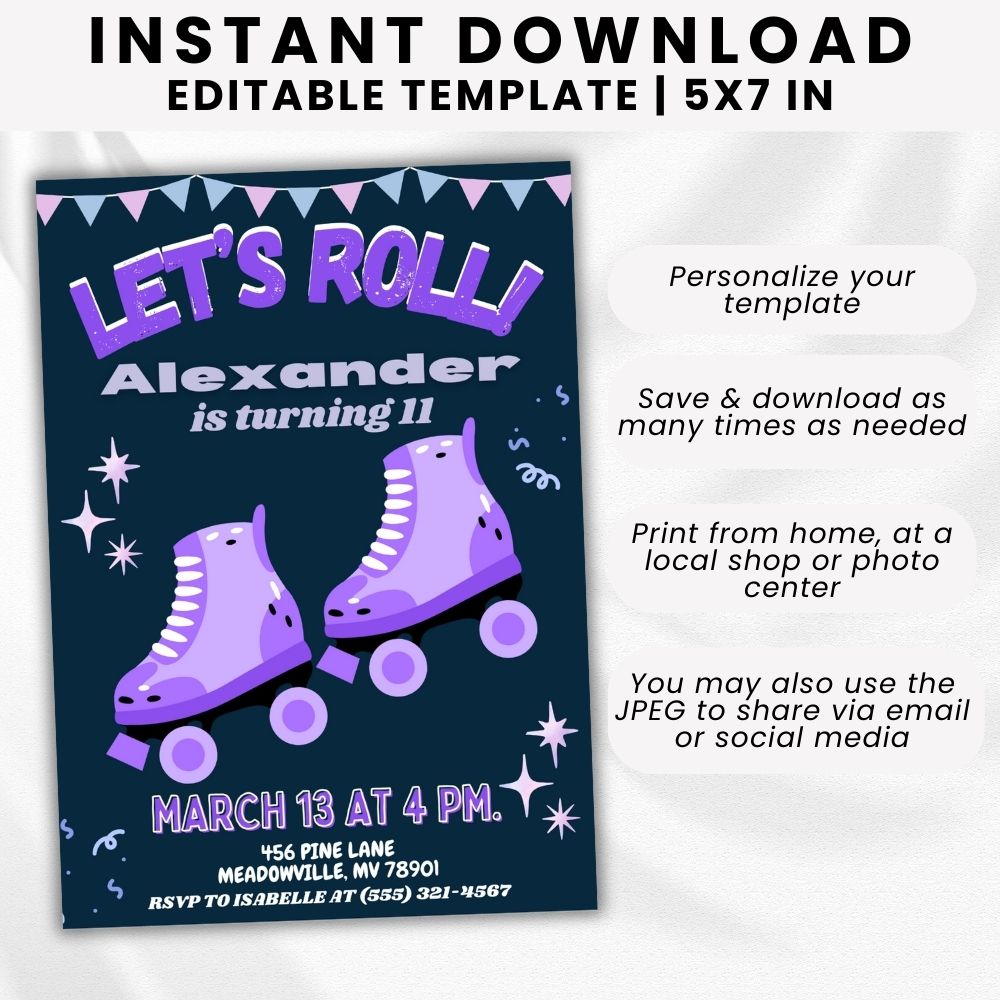 PLR Boy Roller Skating Birthday Invitation