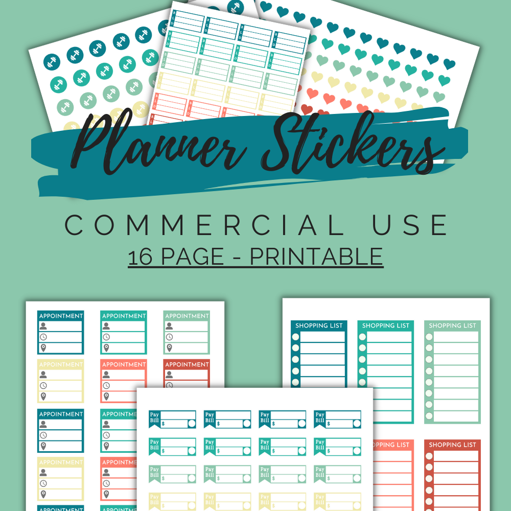 Green PLR Planner Stickers