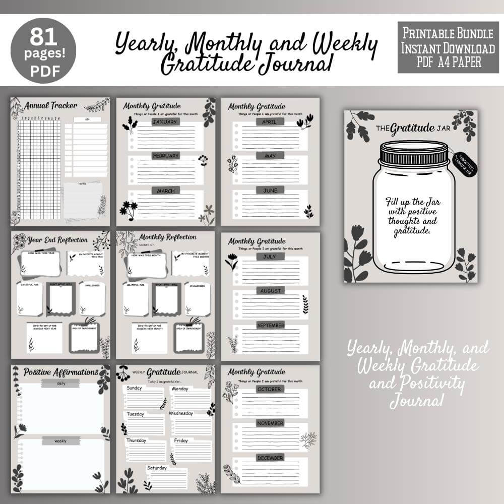 PLR Gratitude Journal in Black and White Design