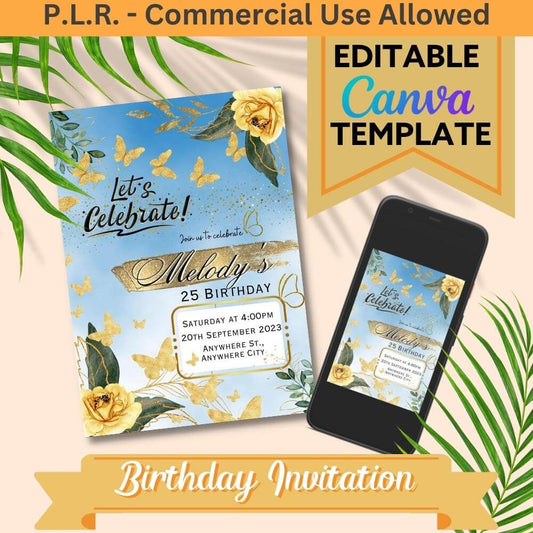PLR Butterfly Birthday Invitation