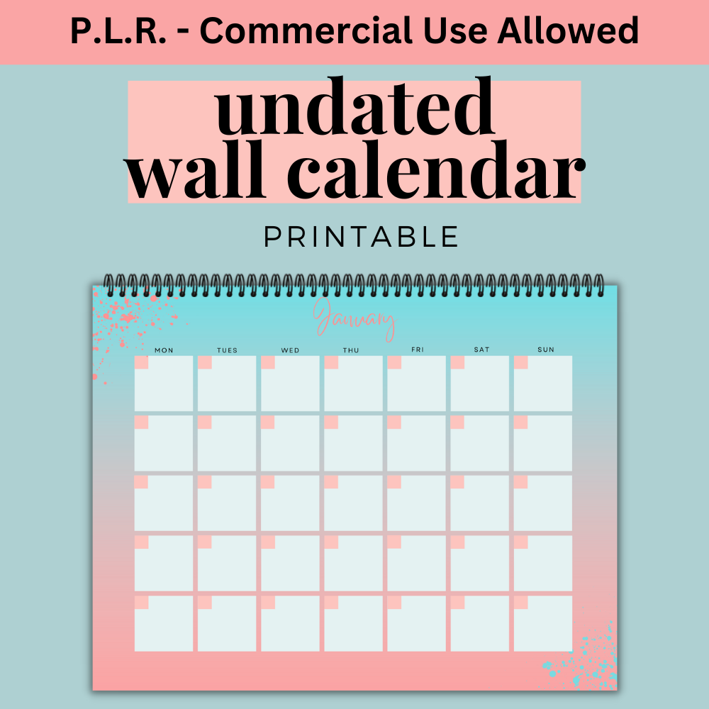 PLR Calendar - (Aqua/Pink)