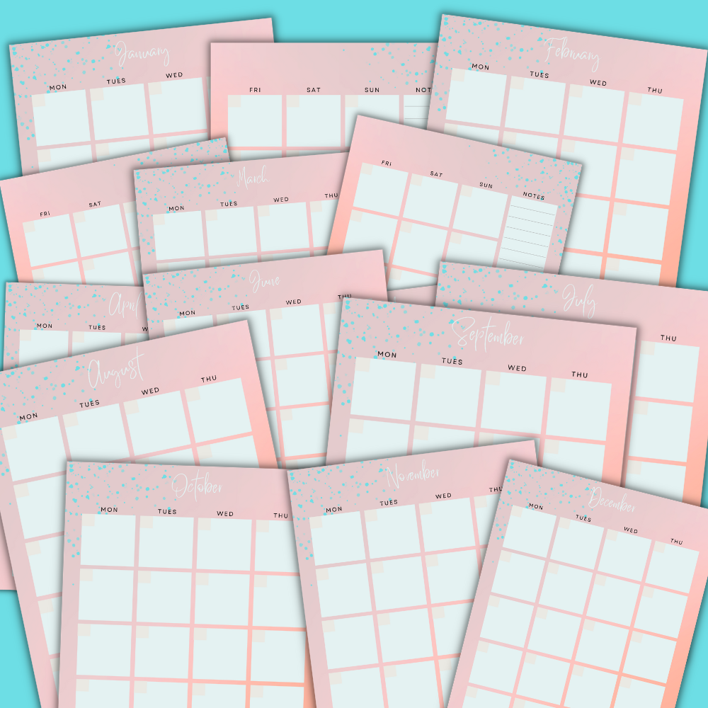 PLR Calendar - 2 Page Undated (Peach)
