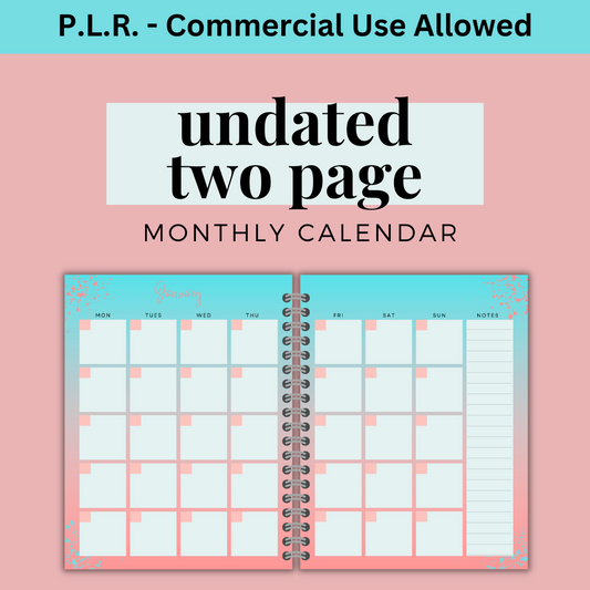 PLR Calendar - 2 Page Undated (Aqua/Pink)