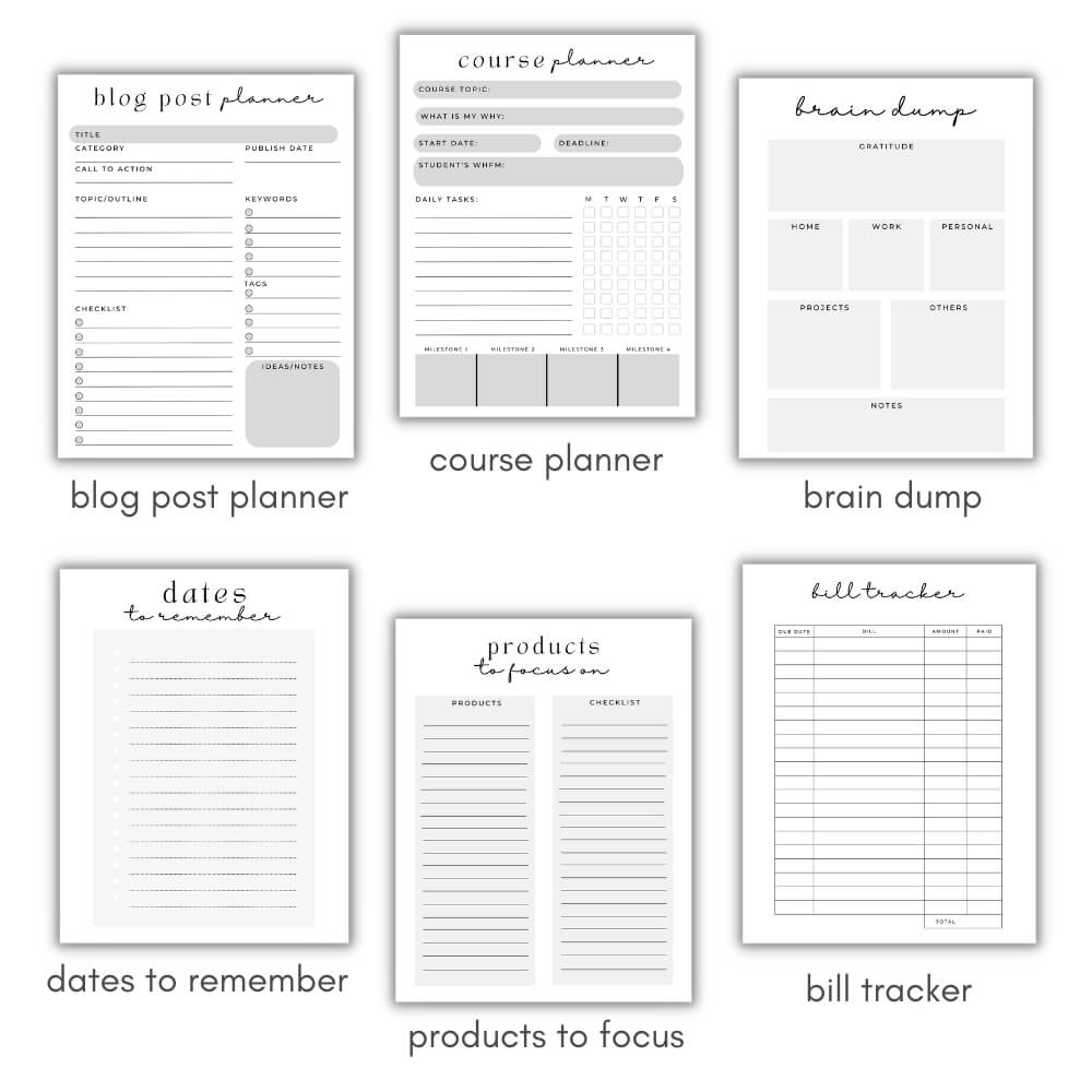 PLR Black & White Business Planner for Content Creators