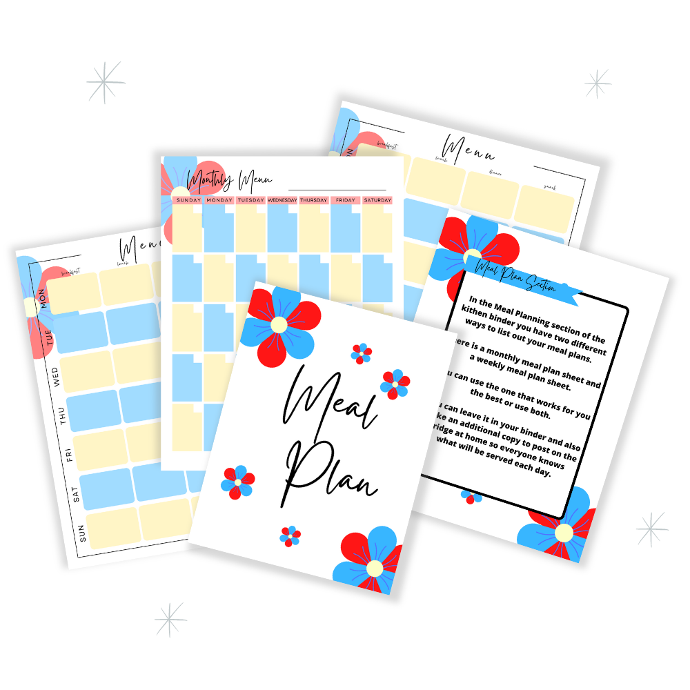 PLR Red & Blue Flower Kitchen Binder Set