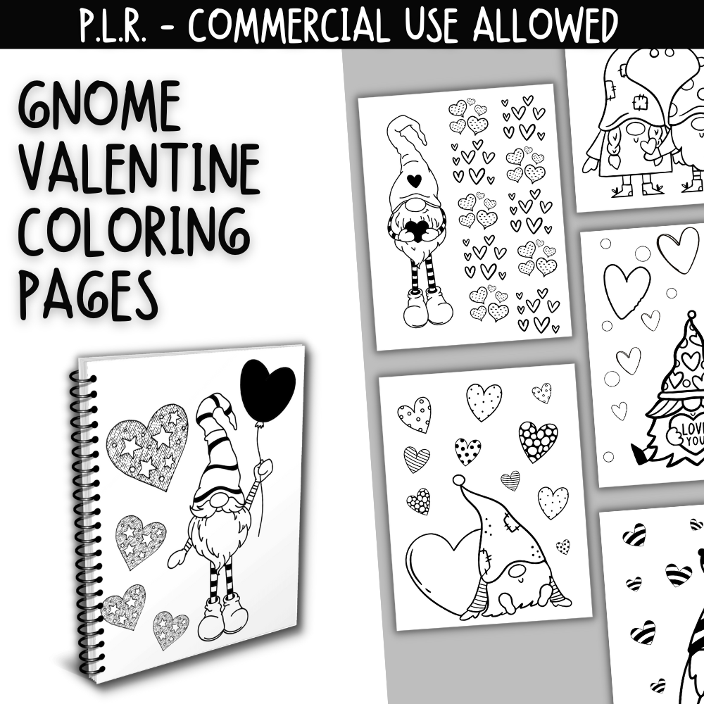 PLR Gnome Valentine Coloring Pages