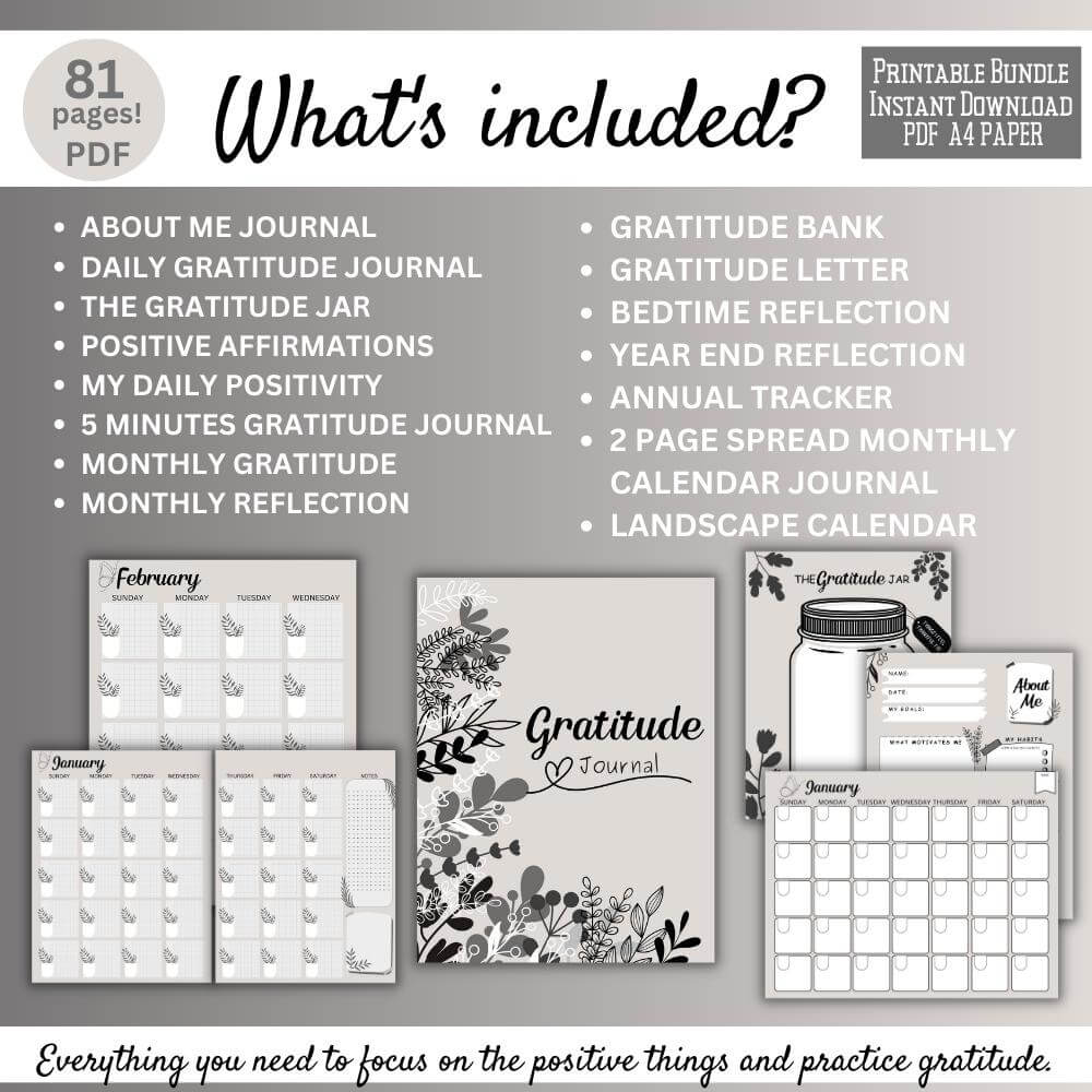 PLR Gratitude Journal in Black and White Design