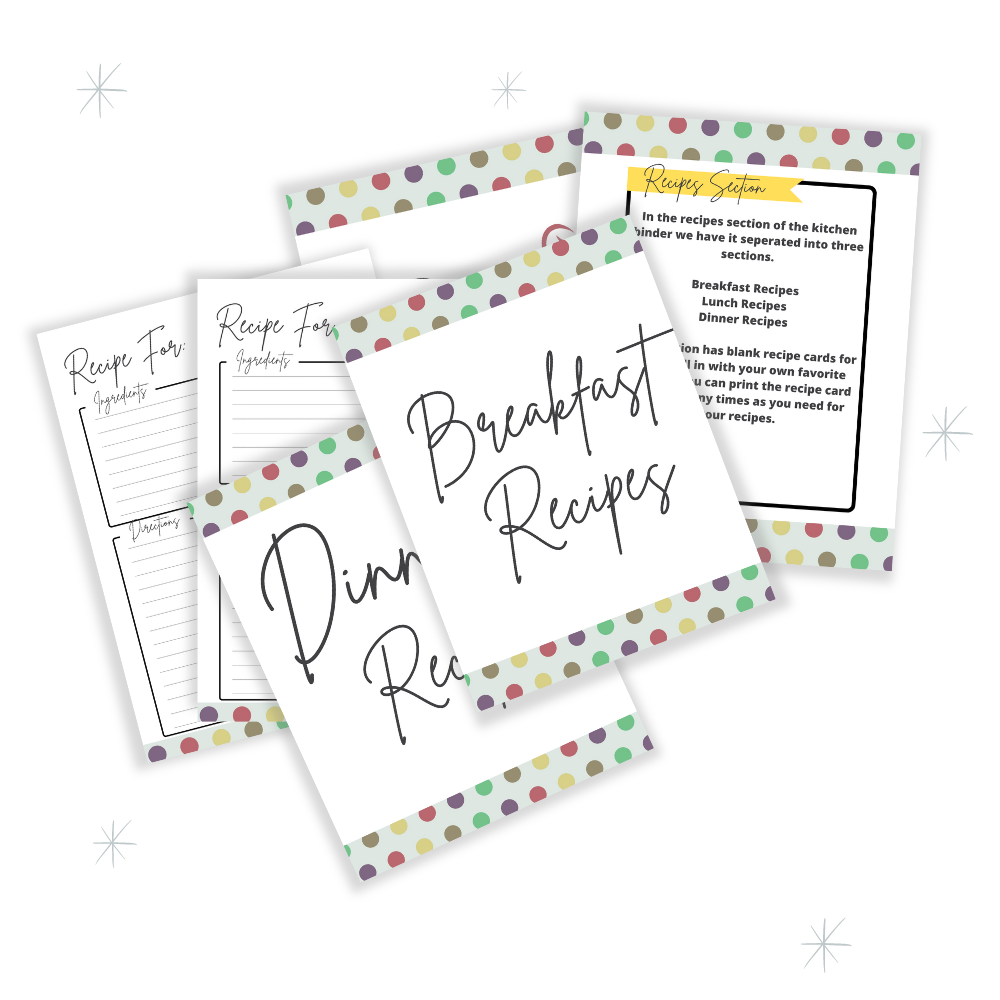 PLR Green Polka Dot Kitchen Binder Set