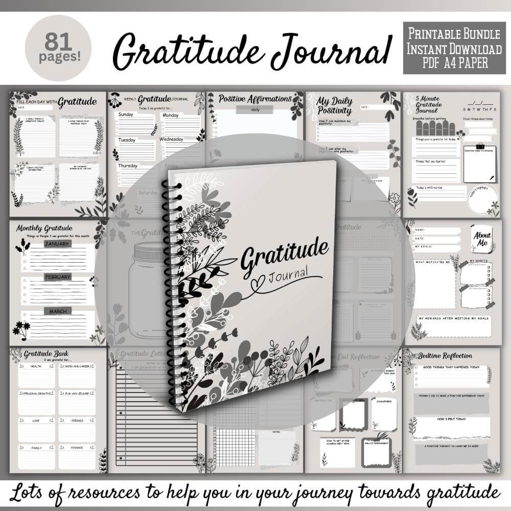 PLR Gratitude Journal in Black and White Design
