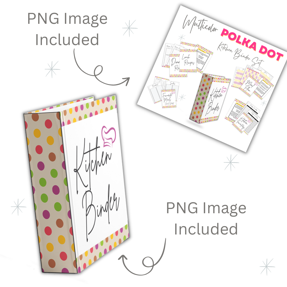 PLR Multicolor Polka Dot Kitchen Binder Set